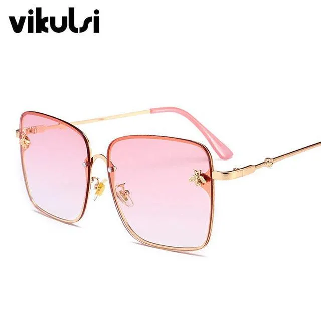 Women Brand Designer Bee Metal Frame Oversized Sunglasses UV400