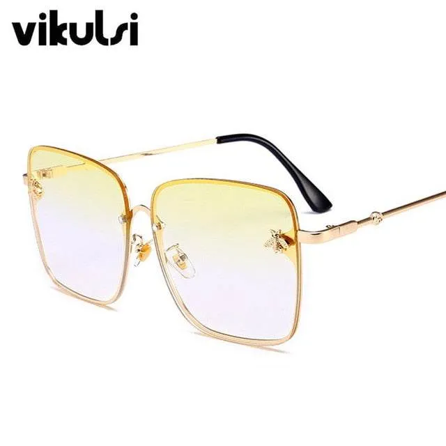 Women Brand Designer Bee Metal Frame Oversized Sunglasses UV400