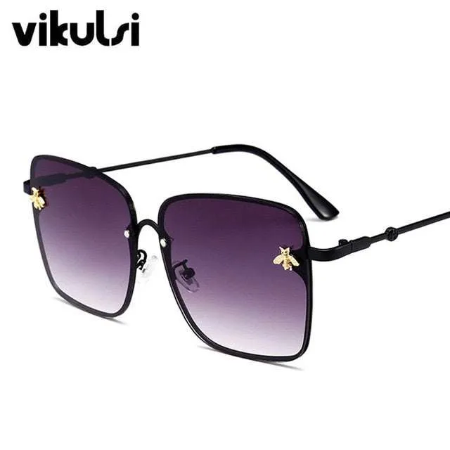Women Brand Designer Bee Metal Frame Oversized Sunglasses UV400