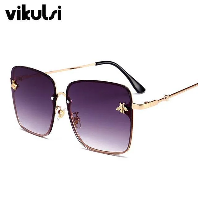 Women Brand Designer Bee Metal Frame Oversized Sunglasses UV400