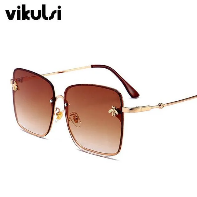 Women Brand Designer Bee Metal Frame Oversized Sunglasses UV400