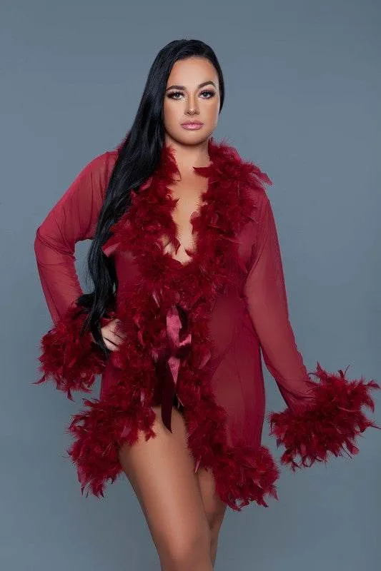 Womens Boa Trim Lux Robe