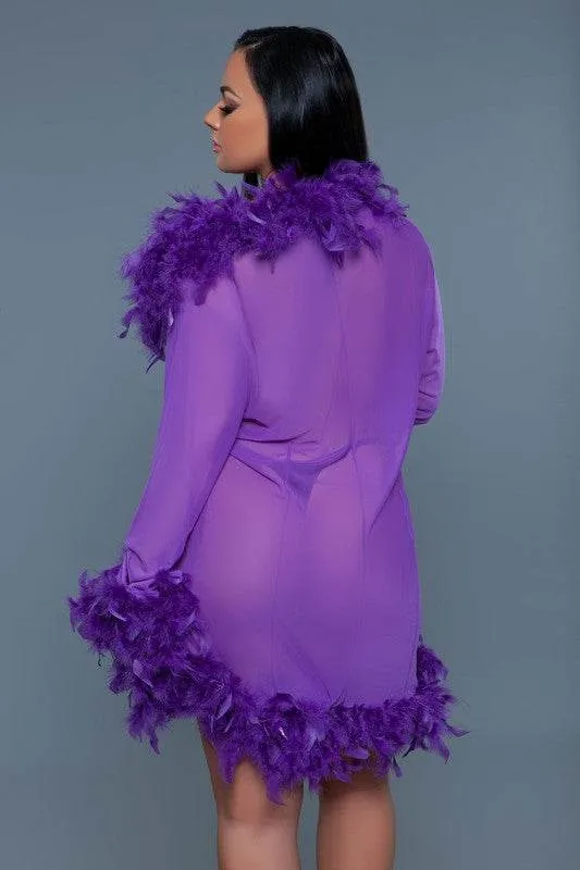 Womens Boa Trim Lux Robe