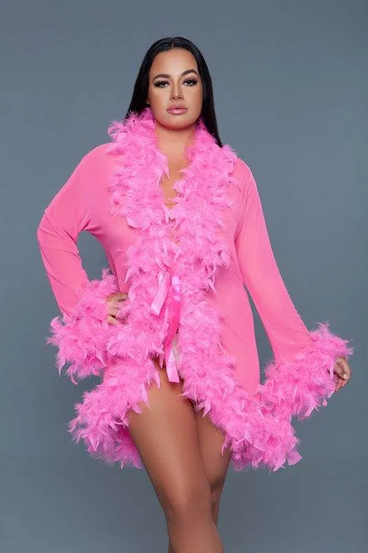 Womens Boa Trim Lux Robe
