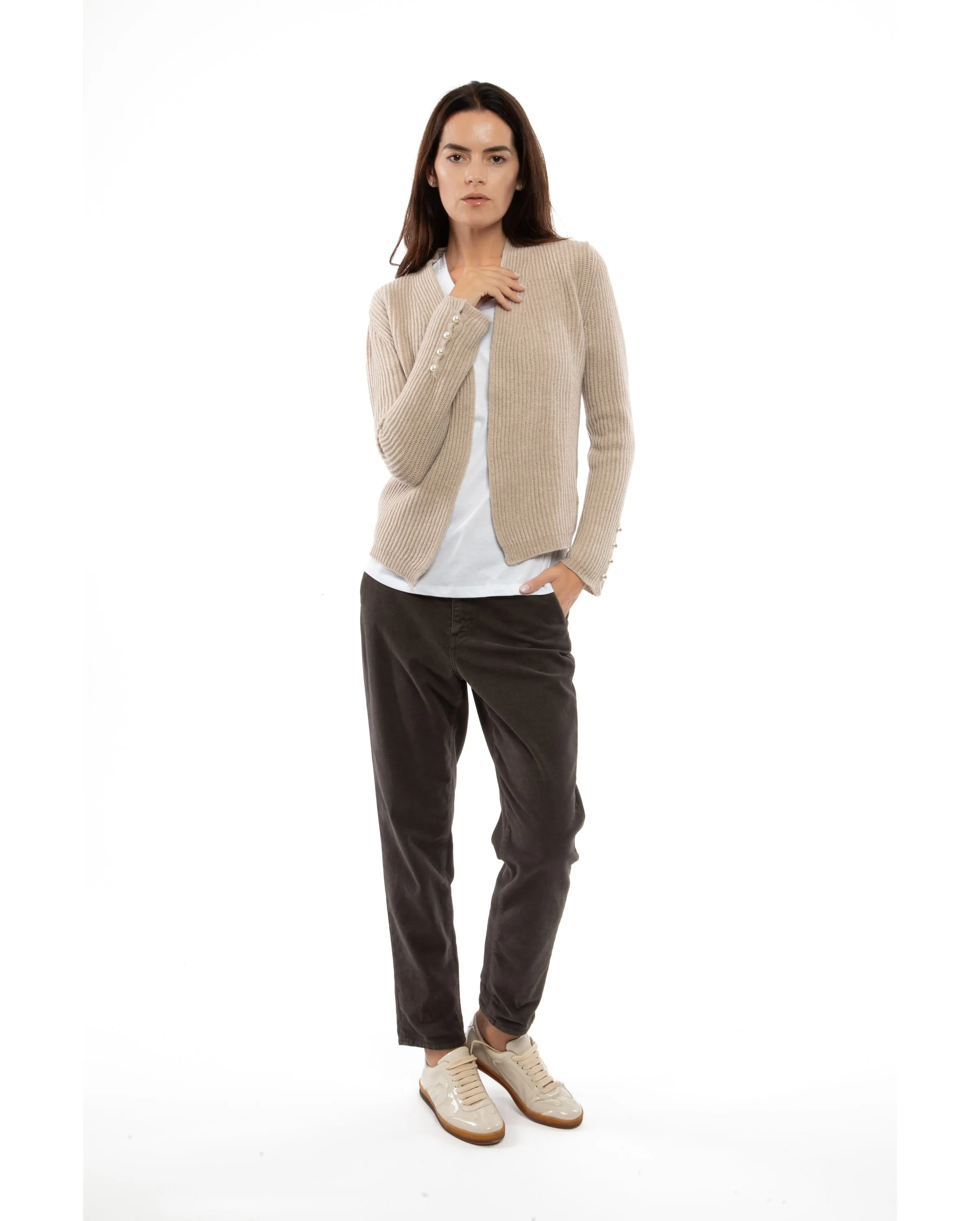Women's Cashmere Fisherman's Rib Blazer Melange Grey