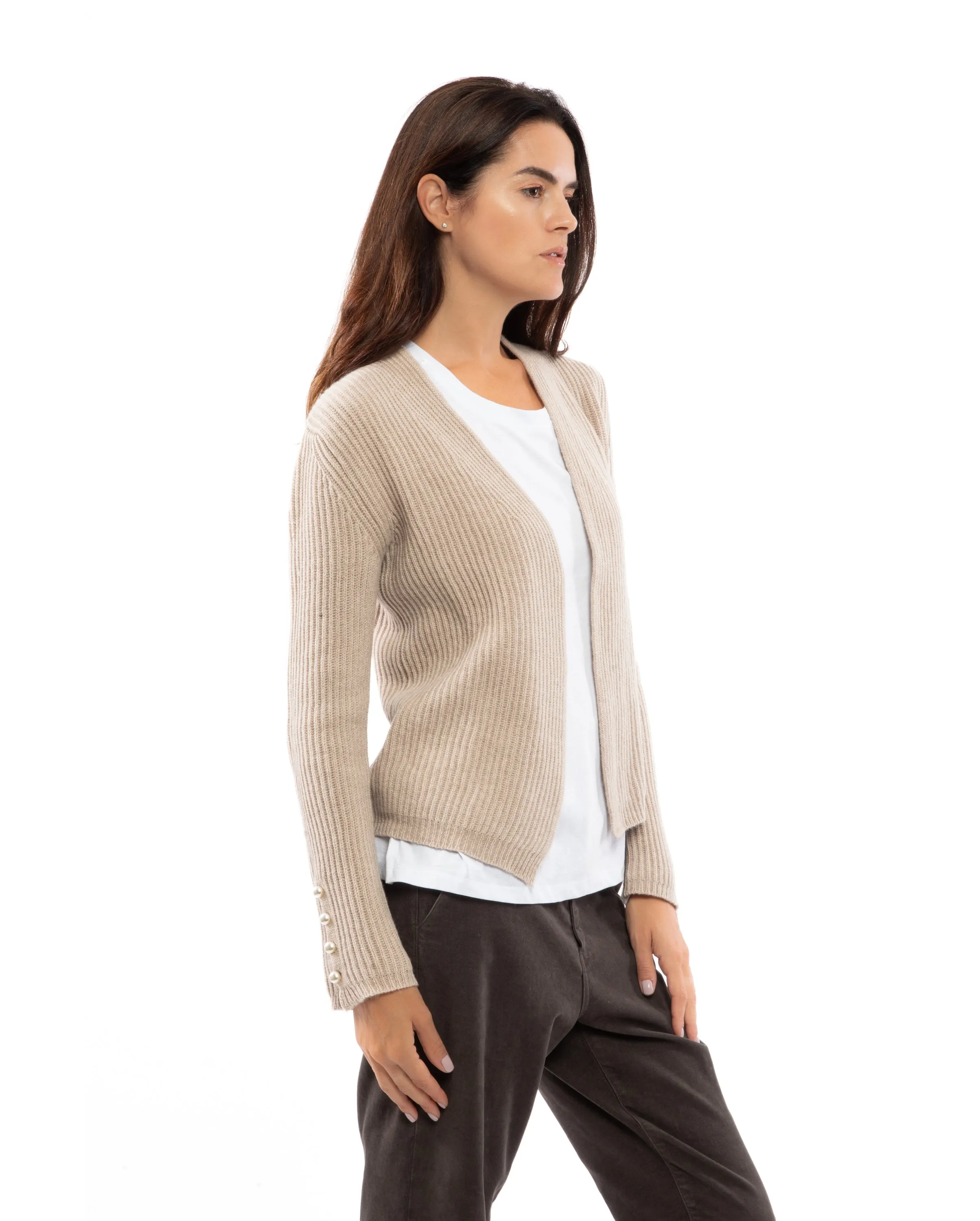 Women's Cashmere Fisherman's Rib Blazer Melange Grey