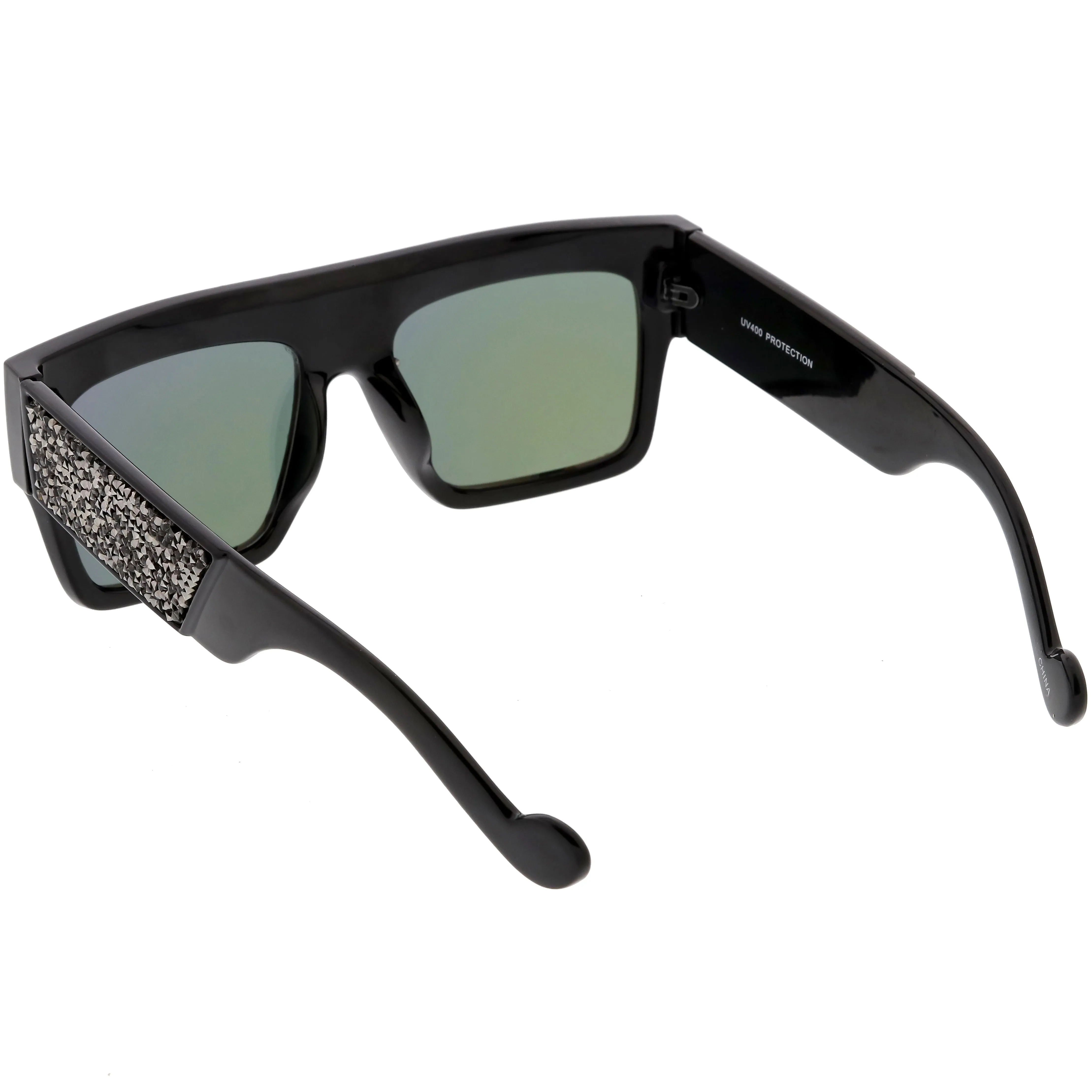 Women's Crystal Rhinestone Flat Top Mirrored Lens Sunglasses C880