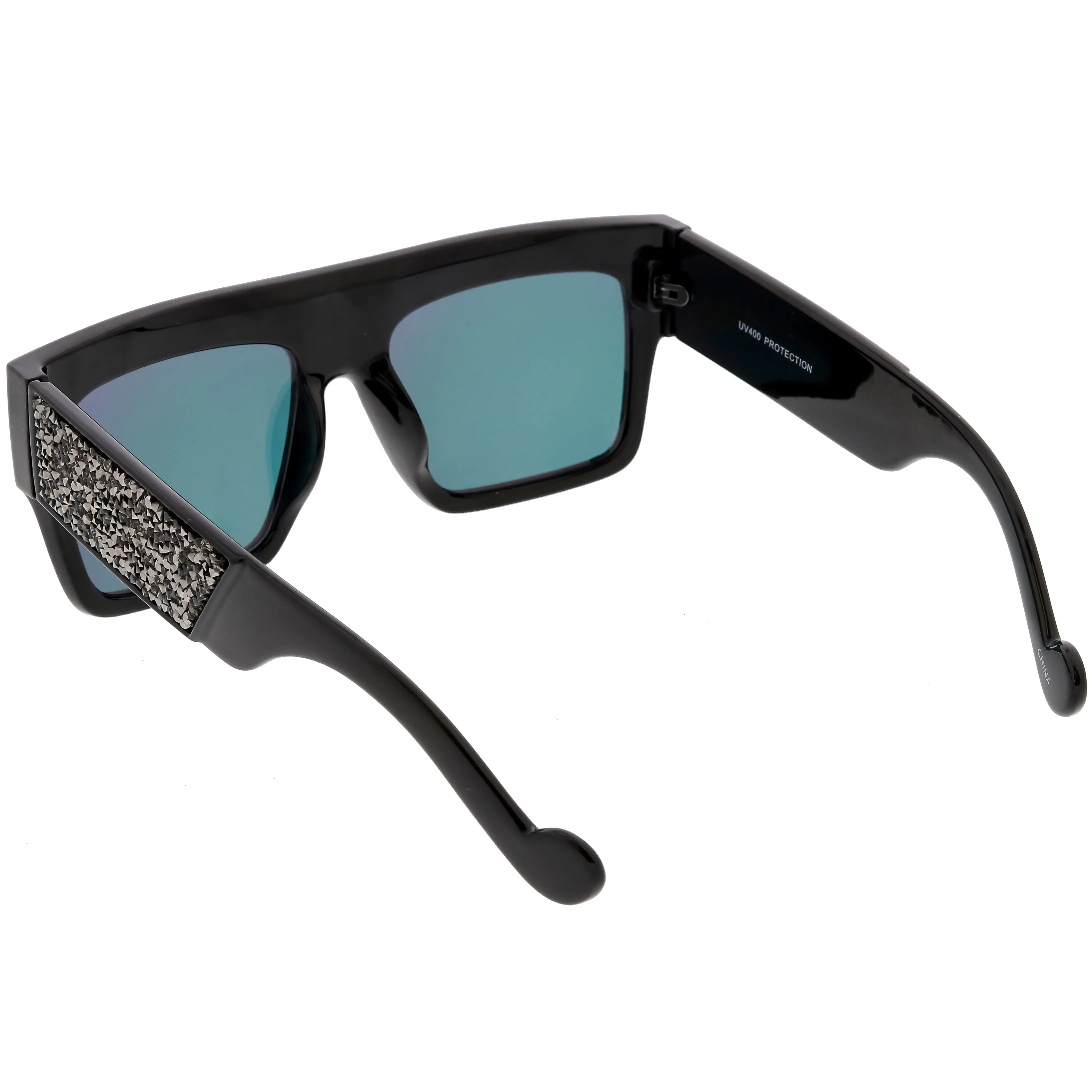 Women's Crystal Rhinestone Flat Top Mirrored Lens Sunglasses C880