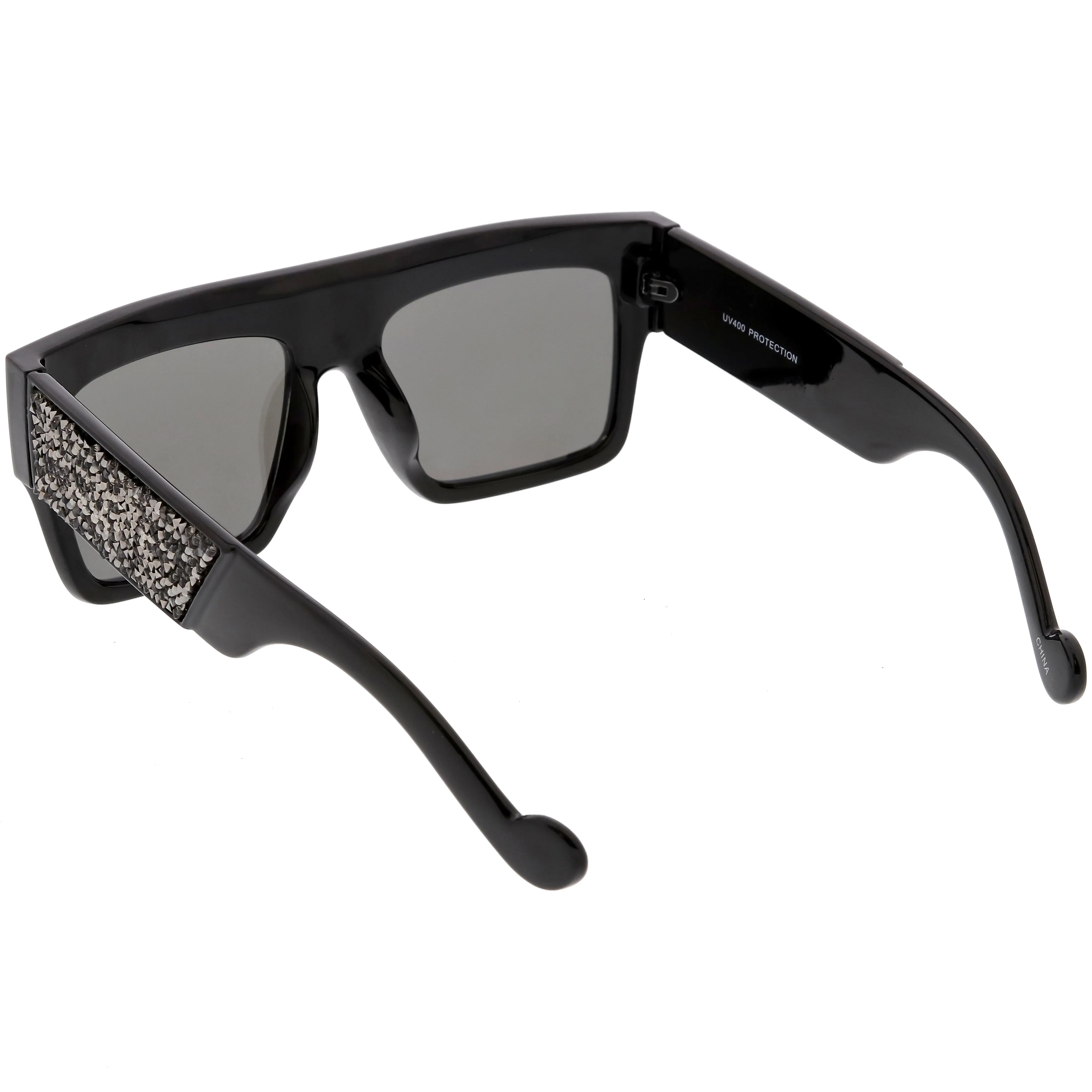 Women's Crystal Rhinestone Flat Top Mirrored Lens Sunglasses C880