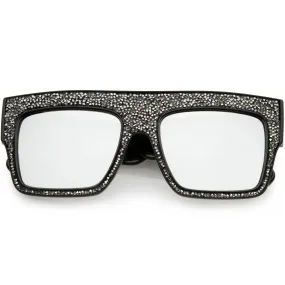 Women's Crystal Rhinestone Flat Top Mirrored Lens Sunglasses C880