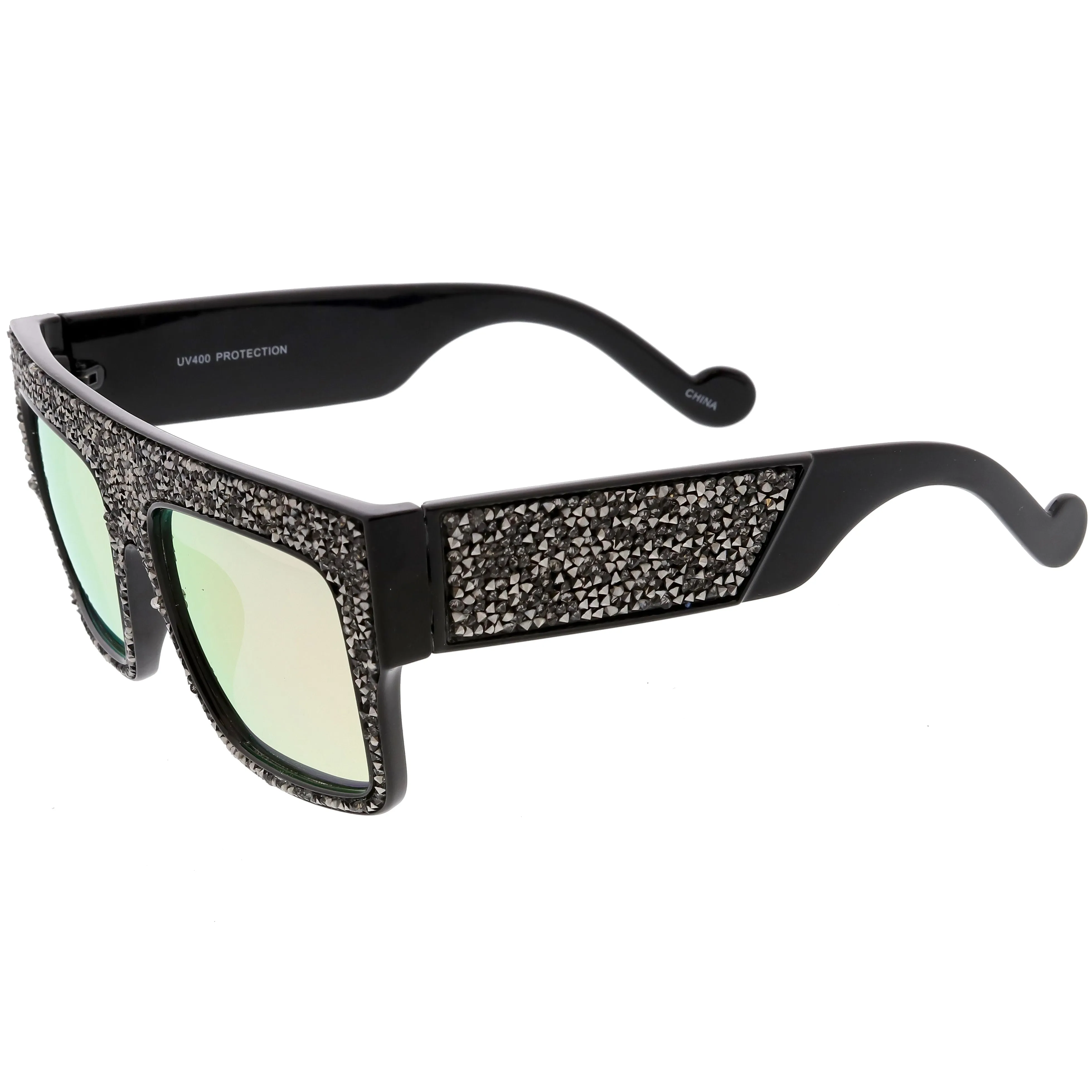 Women's Crystal Rhinestone Flat Top Mirrored Lens Sunglasses C880