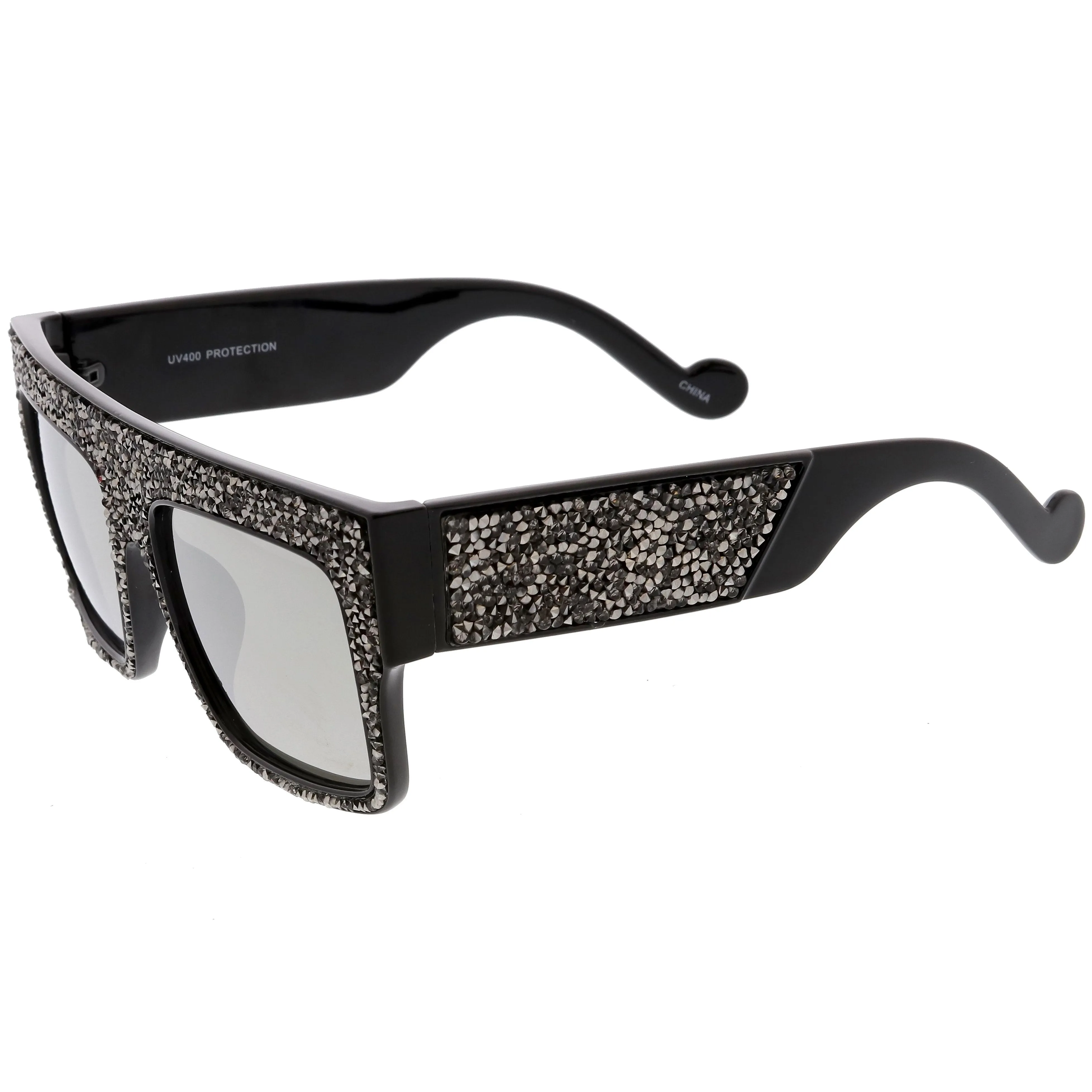 Women's Crystal Rhinestone Flat Top Mirrored Lens Sunglasses C880