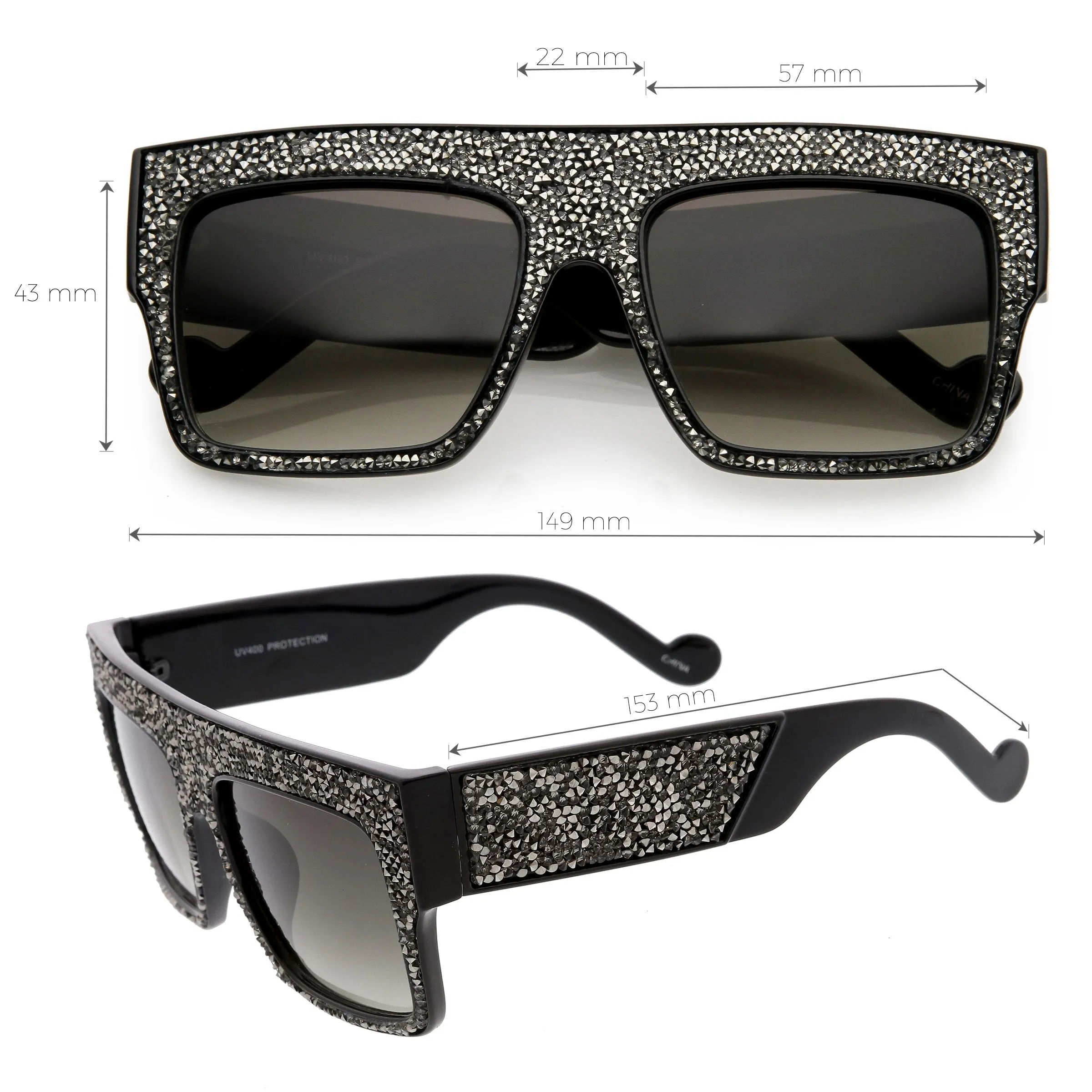 Women's Crystal Rhinestone Flat Top Mirrored Lens Sunglasses C880