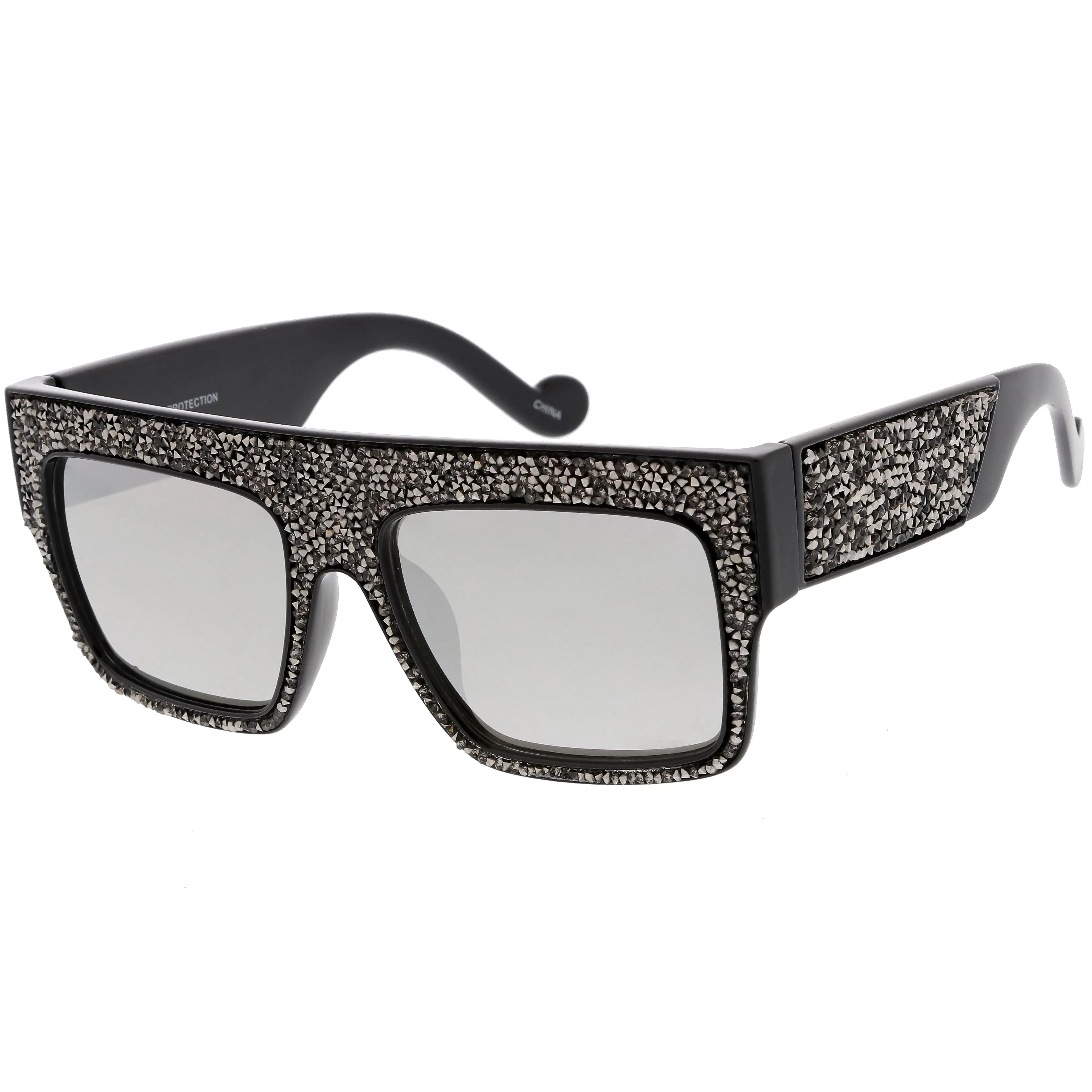 Women's Crystal Rhinestone Flat Top Mirrored Lens Sunglasses C880