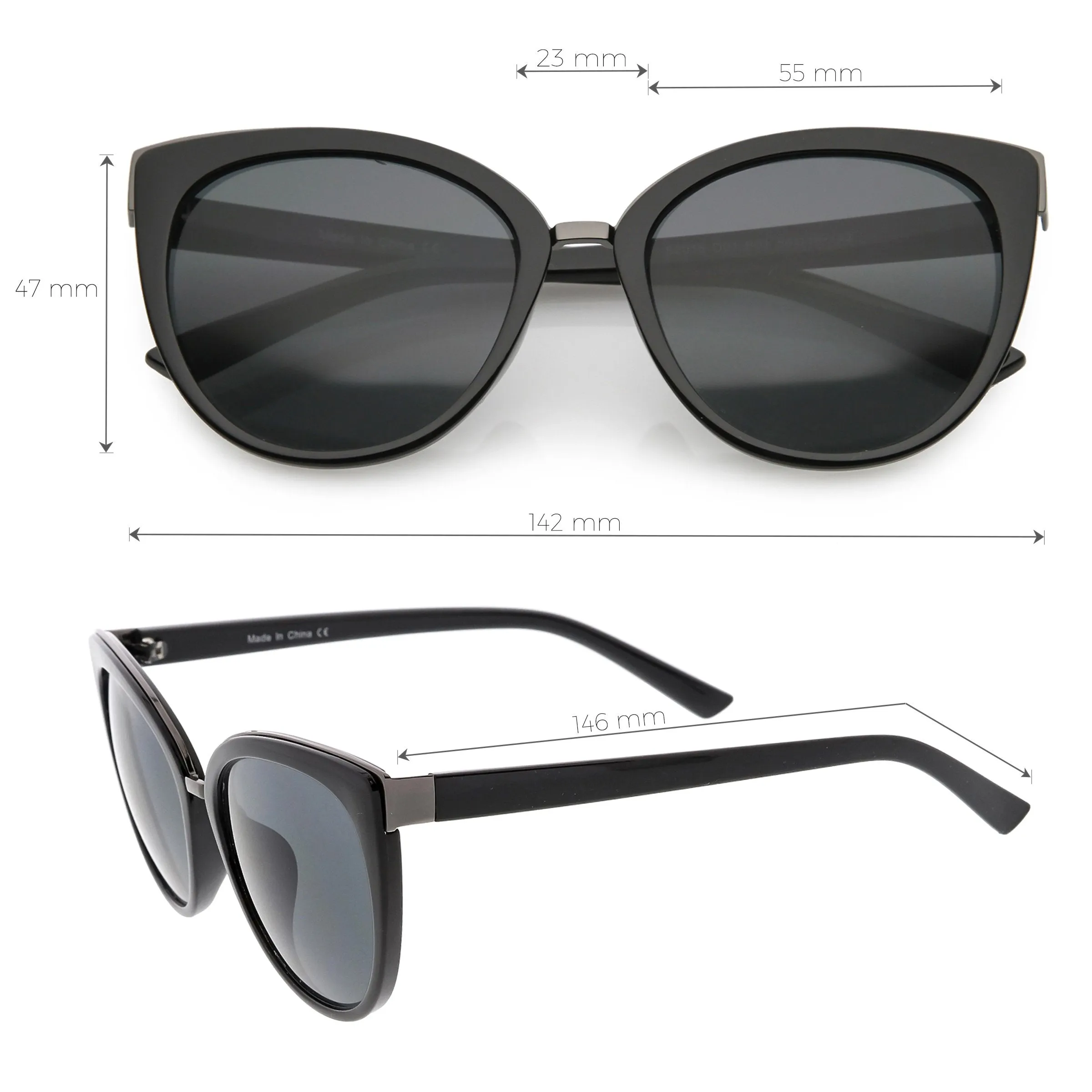 Women's Retro 1950's Oversize Thin Cat Eye Sunglasses C840