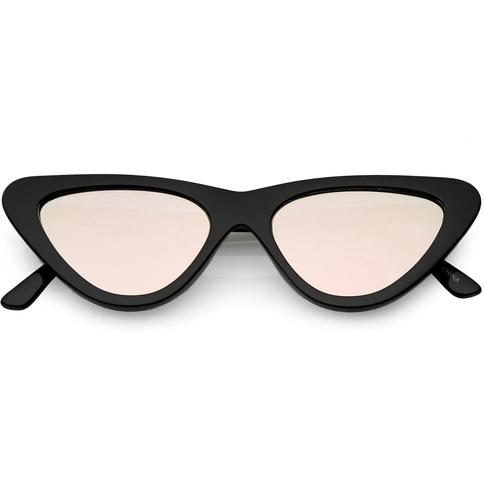 Womens Retro Narrow Flat Lens Cat Eye Sunglasses w/ Mirror Lens C521