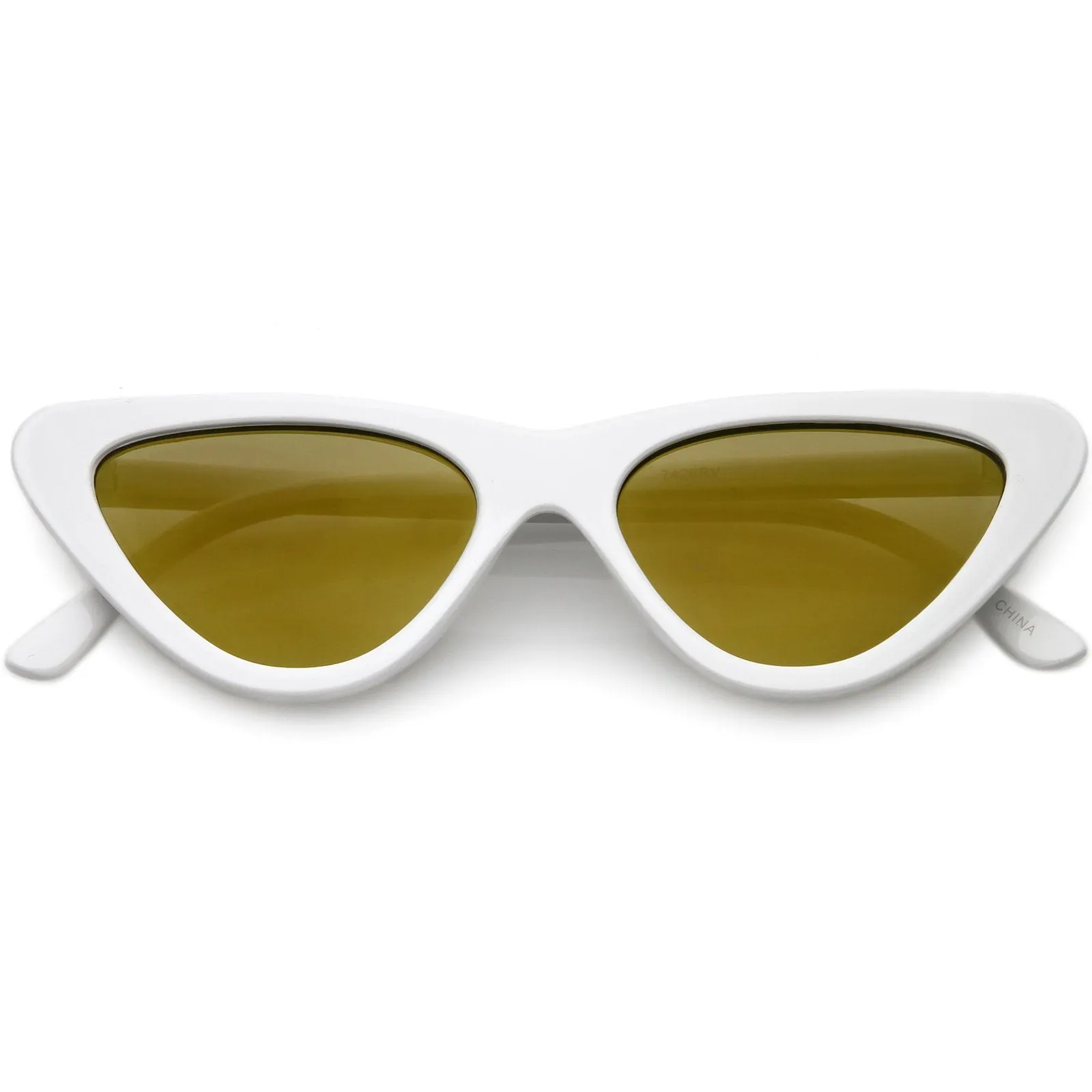 Womens Retro Narrow Flat Lens Cat Eye Sunglasses w/ Mirror Lens C521