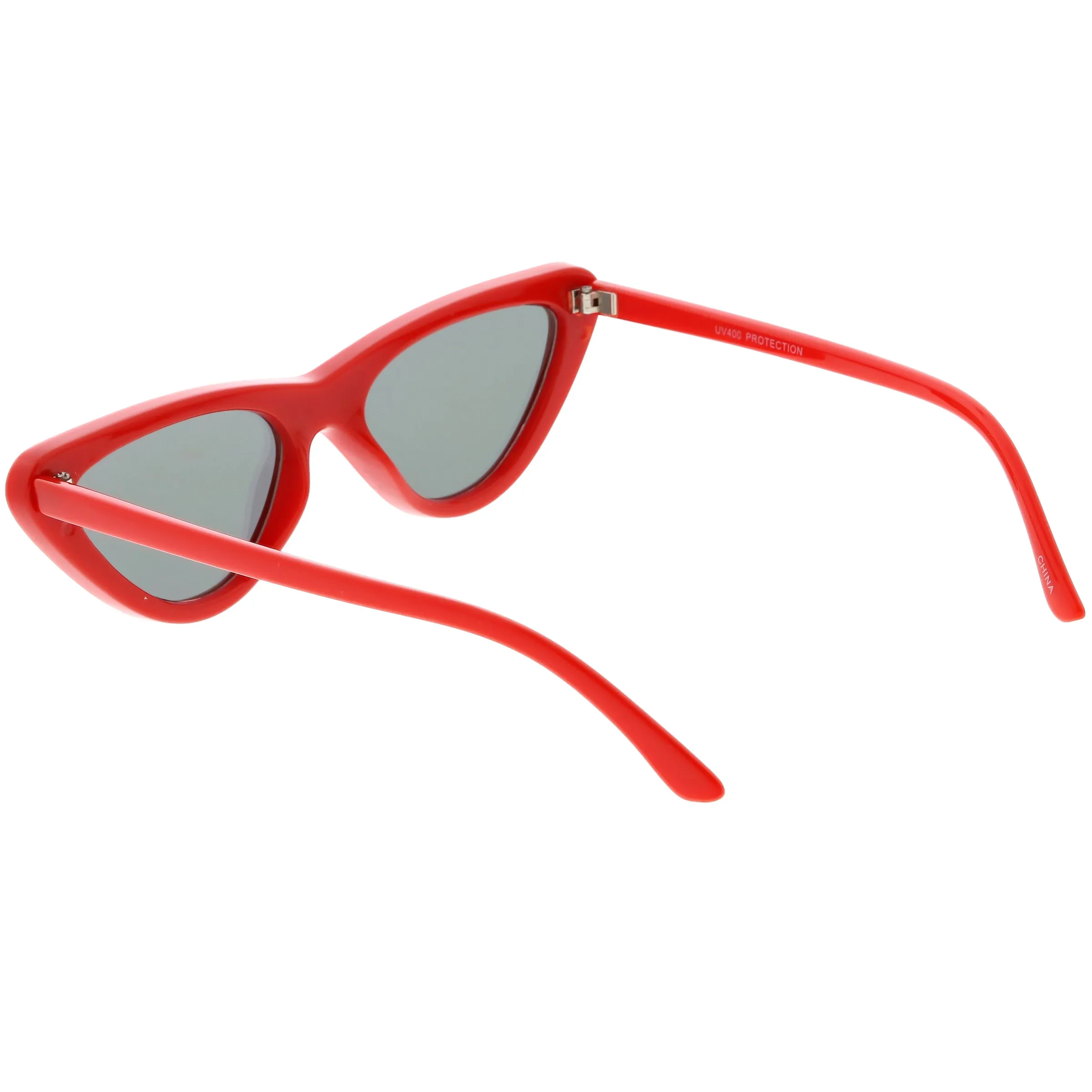 Womens Retro Narrow Flat Lens Cat Eye Sunglasses w/ Mirror Lens C521