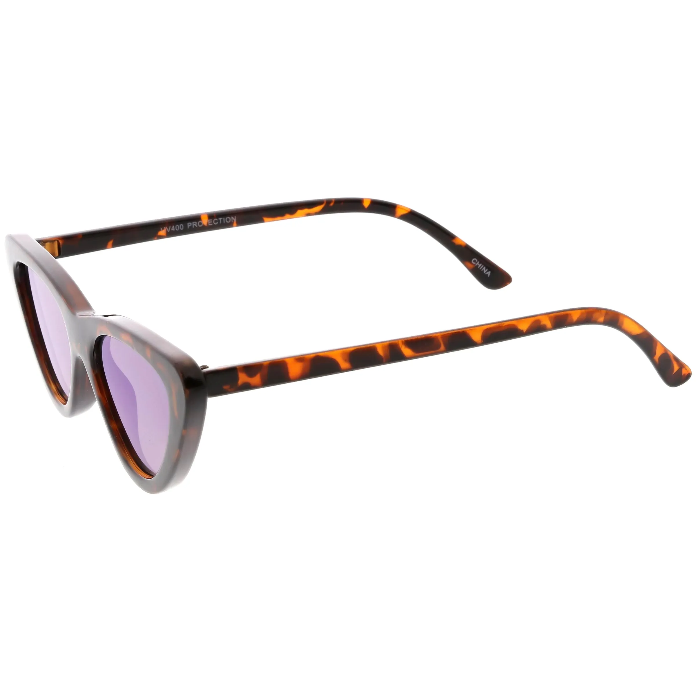 Womens Retro Narrow Flat Lens Cat Eye Sunglasses w/ Mirror Lens C521