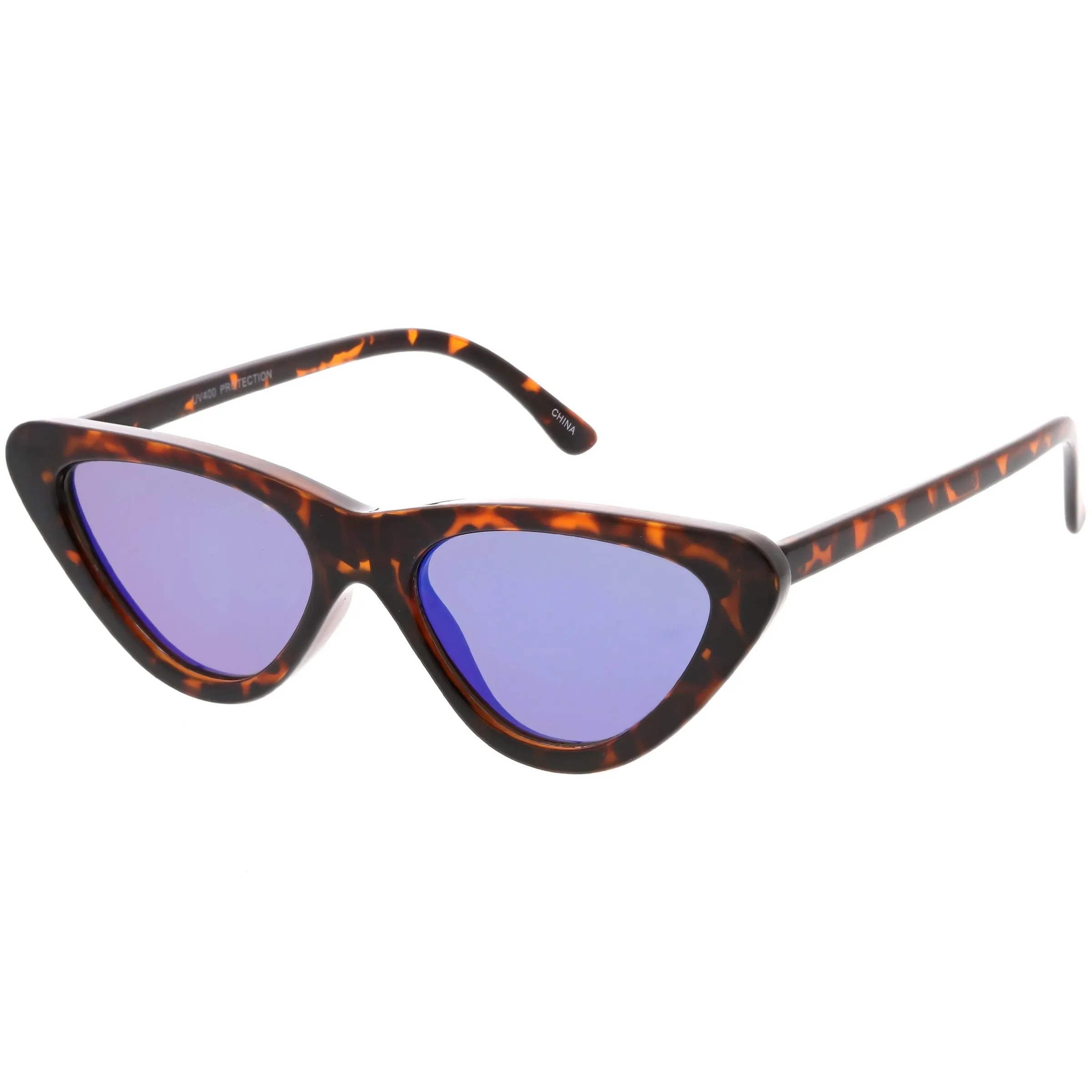 Womens Retro Narrow Flat Lens Cat Eye Sunglasses w/ Mirror Lens C521