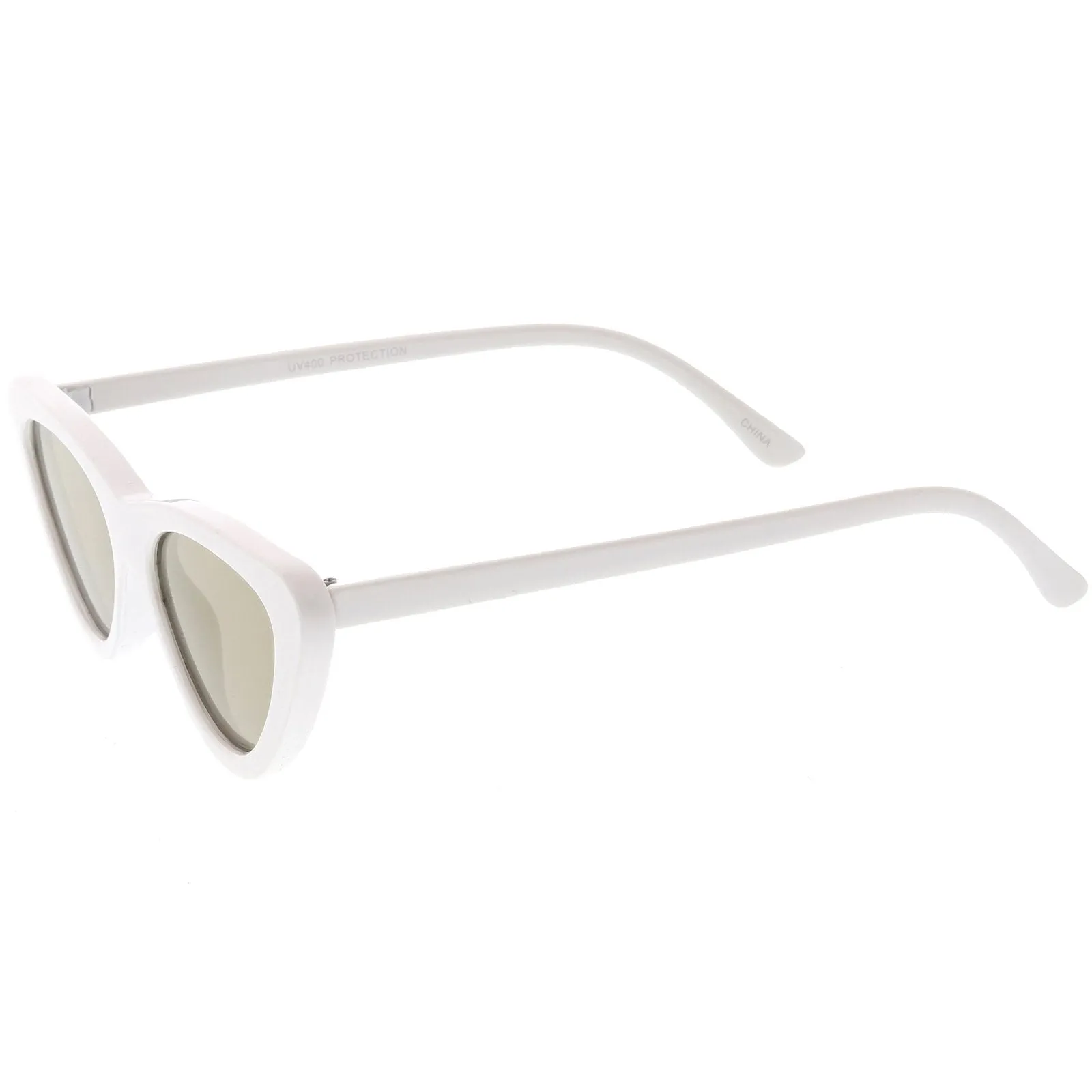 Womens Retro Narrow Flat Lens Cat Eye Sunglasses w/ Mirror Lens C521