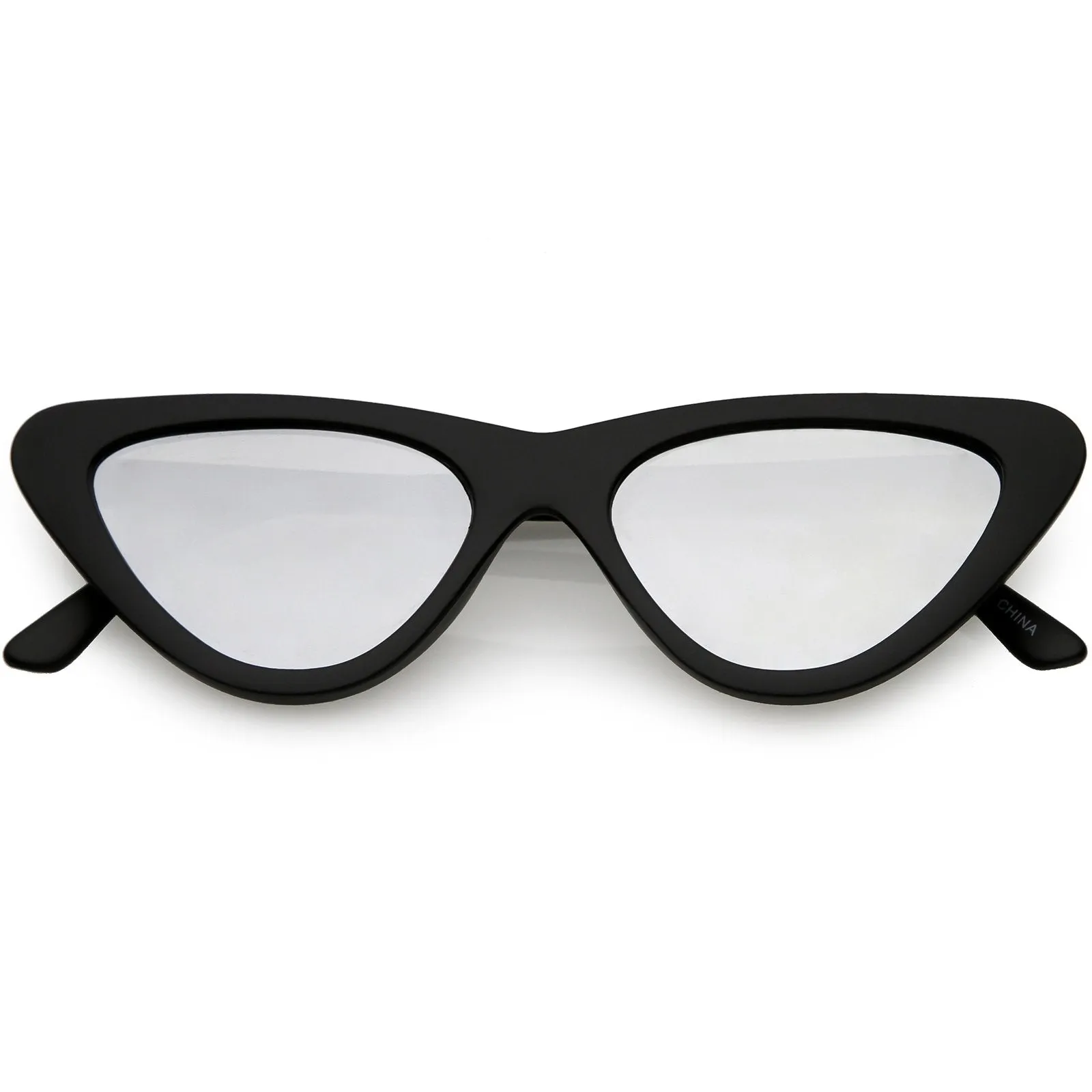 Womens Retro Narrow Flat Lens Cat Eye Sunglasses w/ Mirror Lens C521
