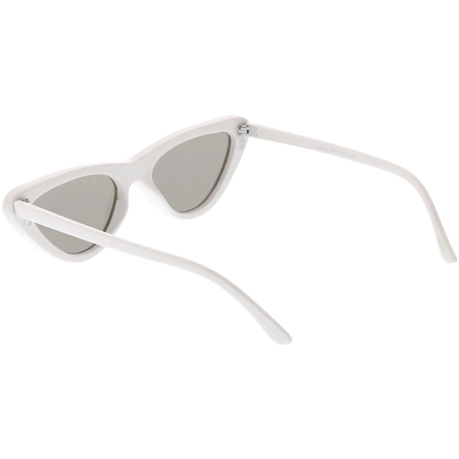 Womens Retro Narrow Flat Lens Cat Eye Sunglasses w/ Mirror Lens C521