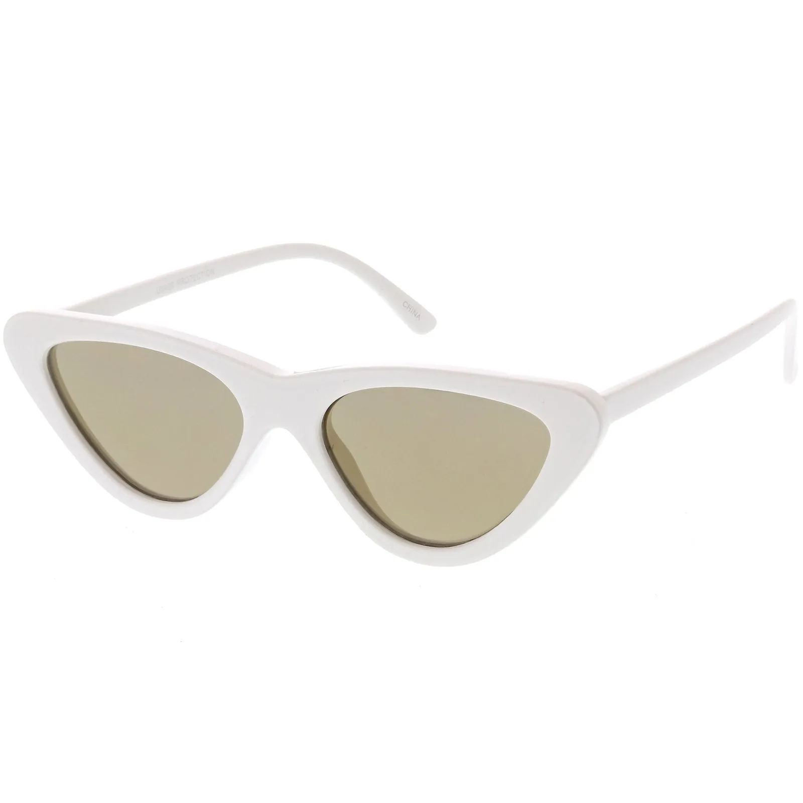 Womens Retro Narrow Flat Lens Cat Eye Sunglasses w/ Mirror Lens C521