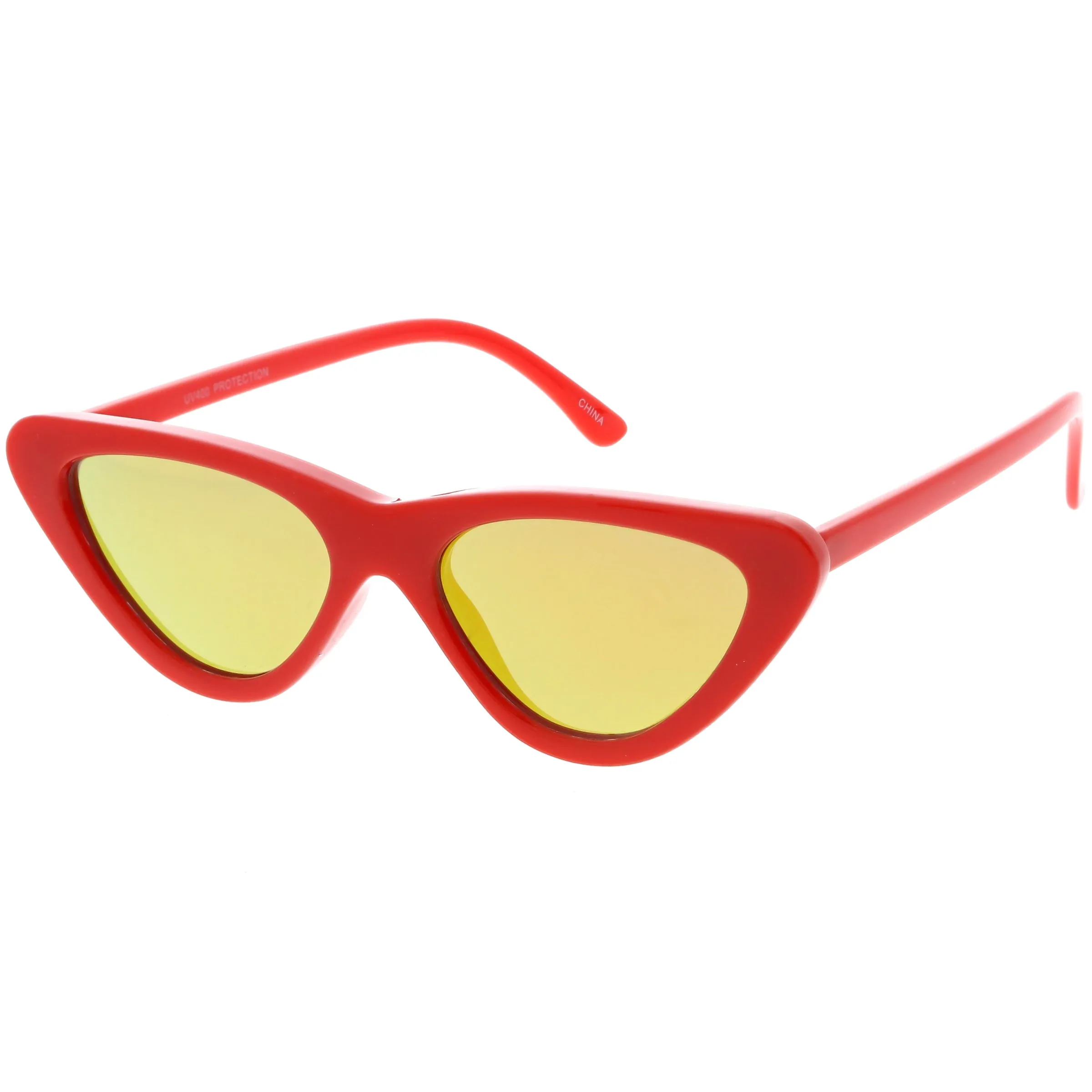 Womens Retro Narrow Flat Lens Cat Eye Sunglasses w/ Mirror Lens C521