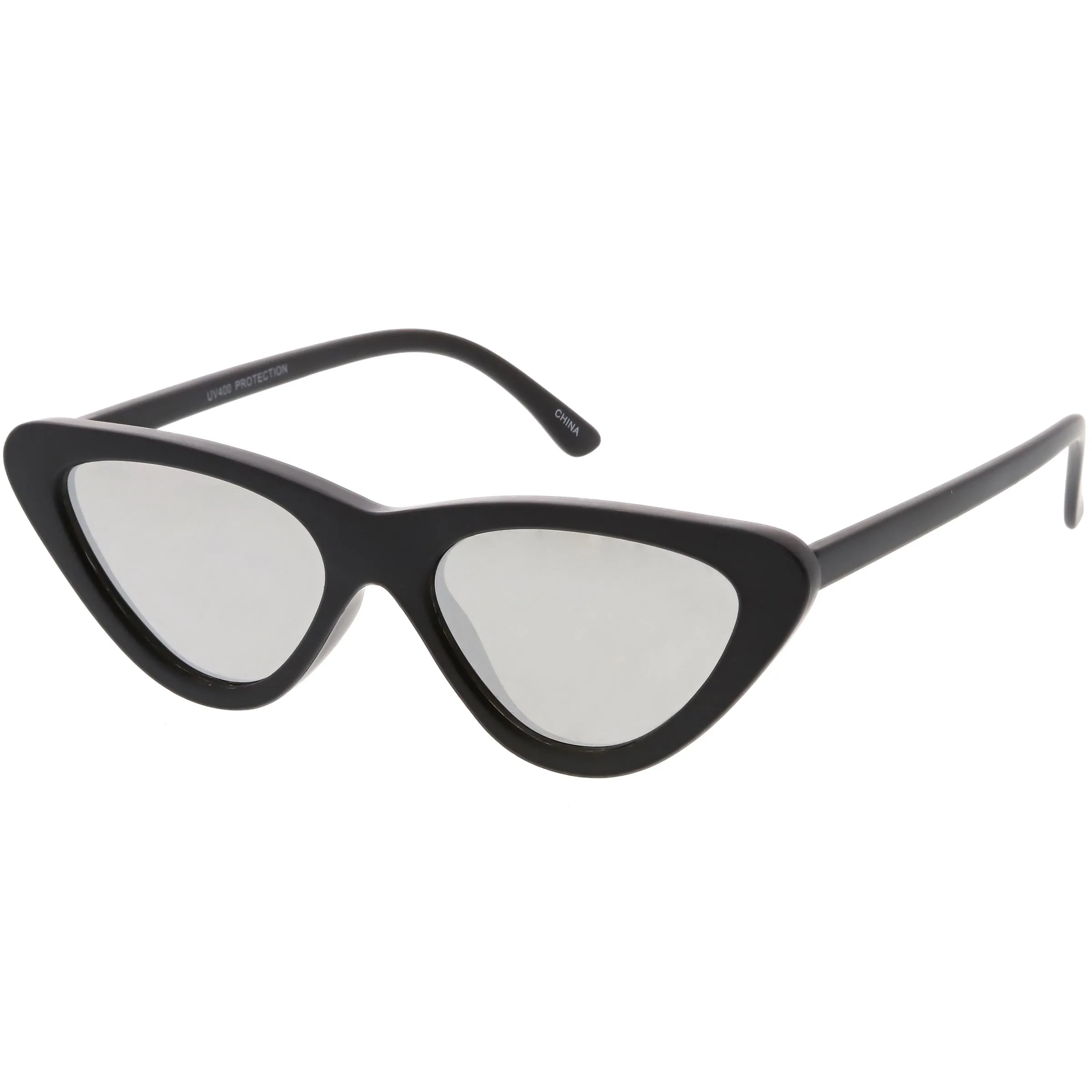 Womens Retro Narrow Flat Lens Cat Eye Sunglasses w/ Mirror Lens C521