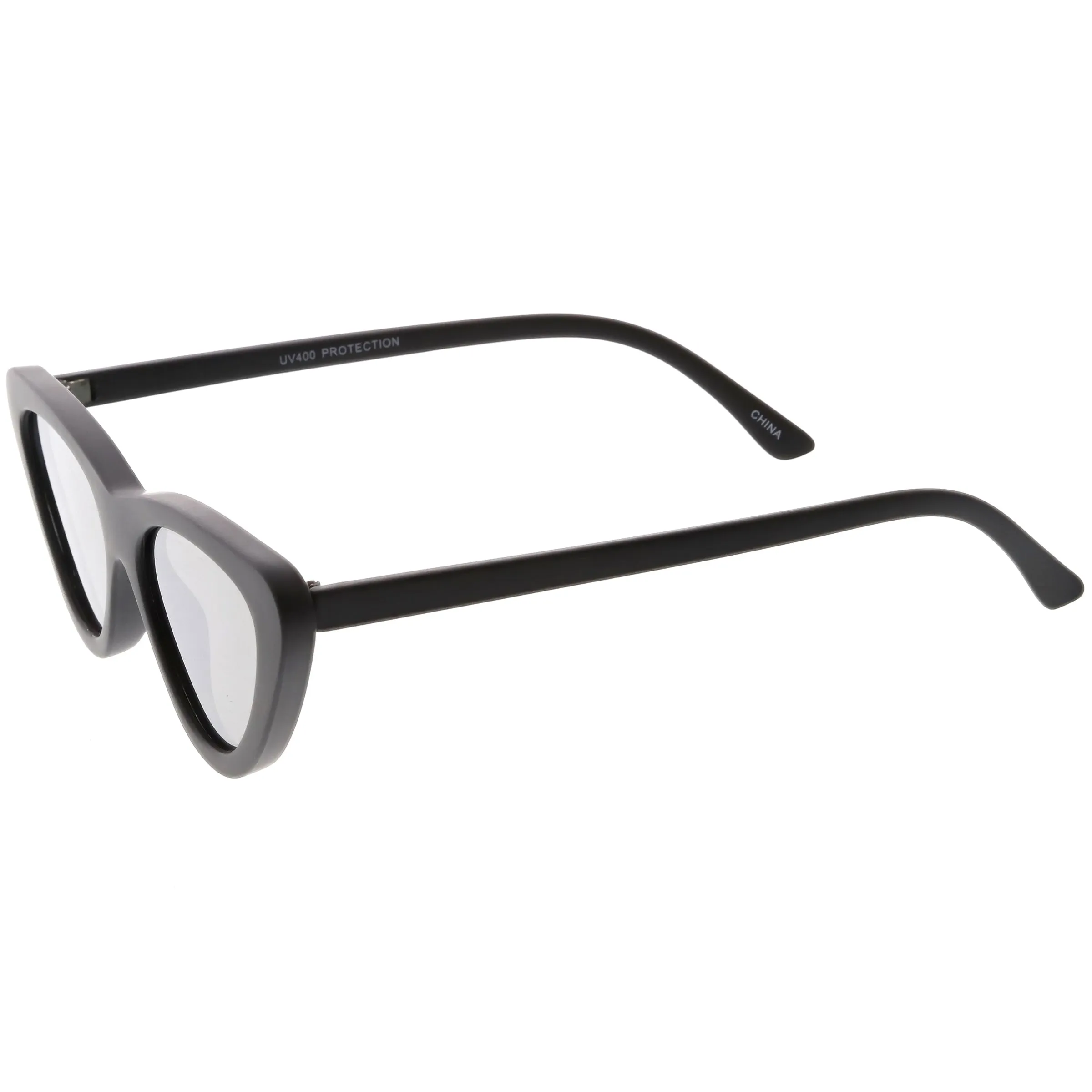 Womens Retro Narrow Flat Lens Cat Eye Sunglasses w/ Mirror Lens C521