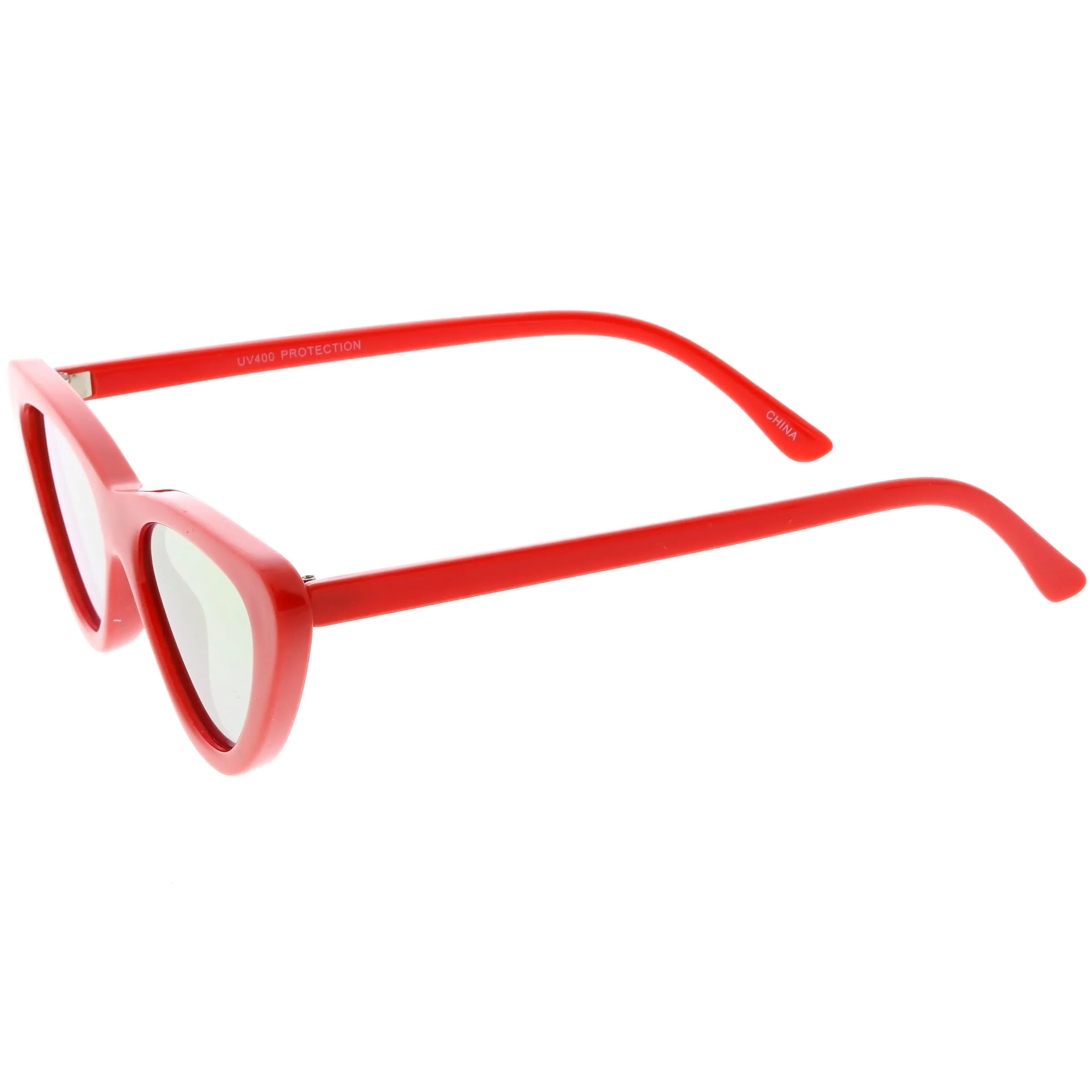 Womens Retro Narrow Flat Lens Cat Eye Sunglasses w/ Mirror Lens C521