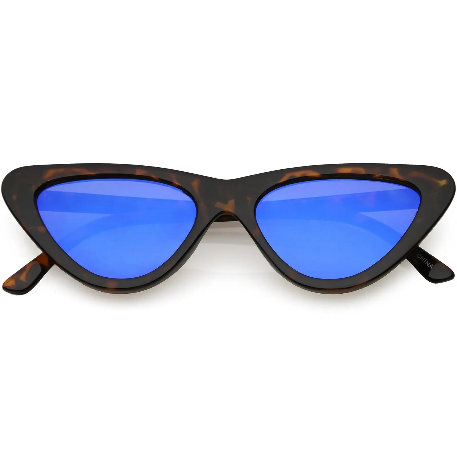 Womens Retro Narrow Flat Lens Cat Eye Sunglasses w/ Mirror Lens C521
