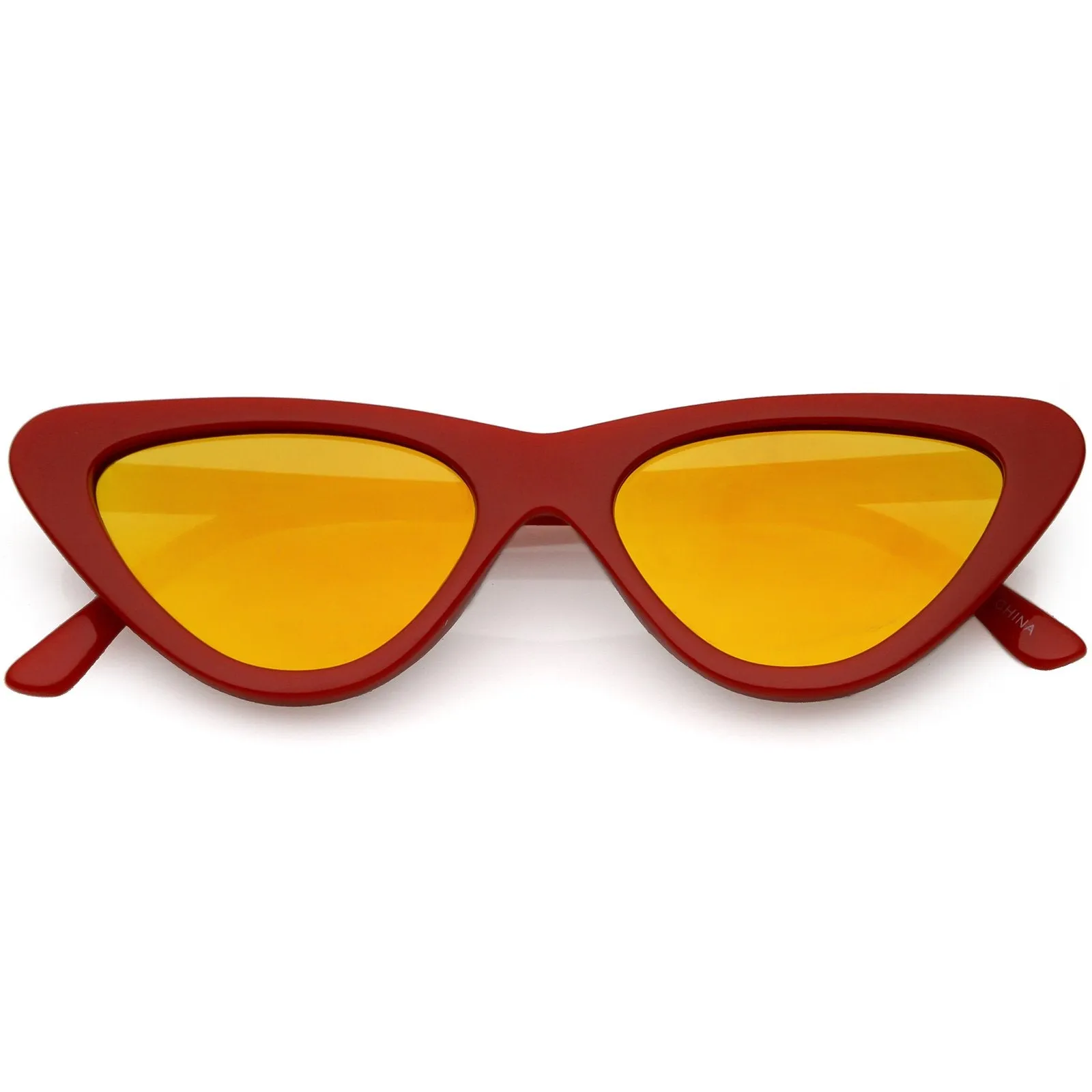 Womens Retro Narrow Flat Lens Cat Eye Sunglasses w/ Mirror Lens C521