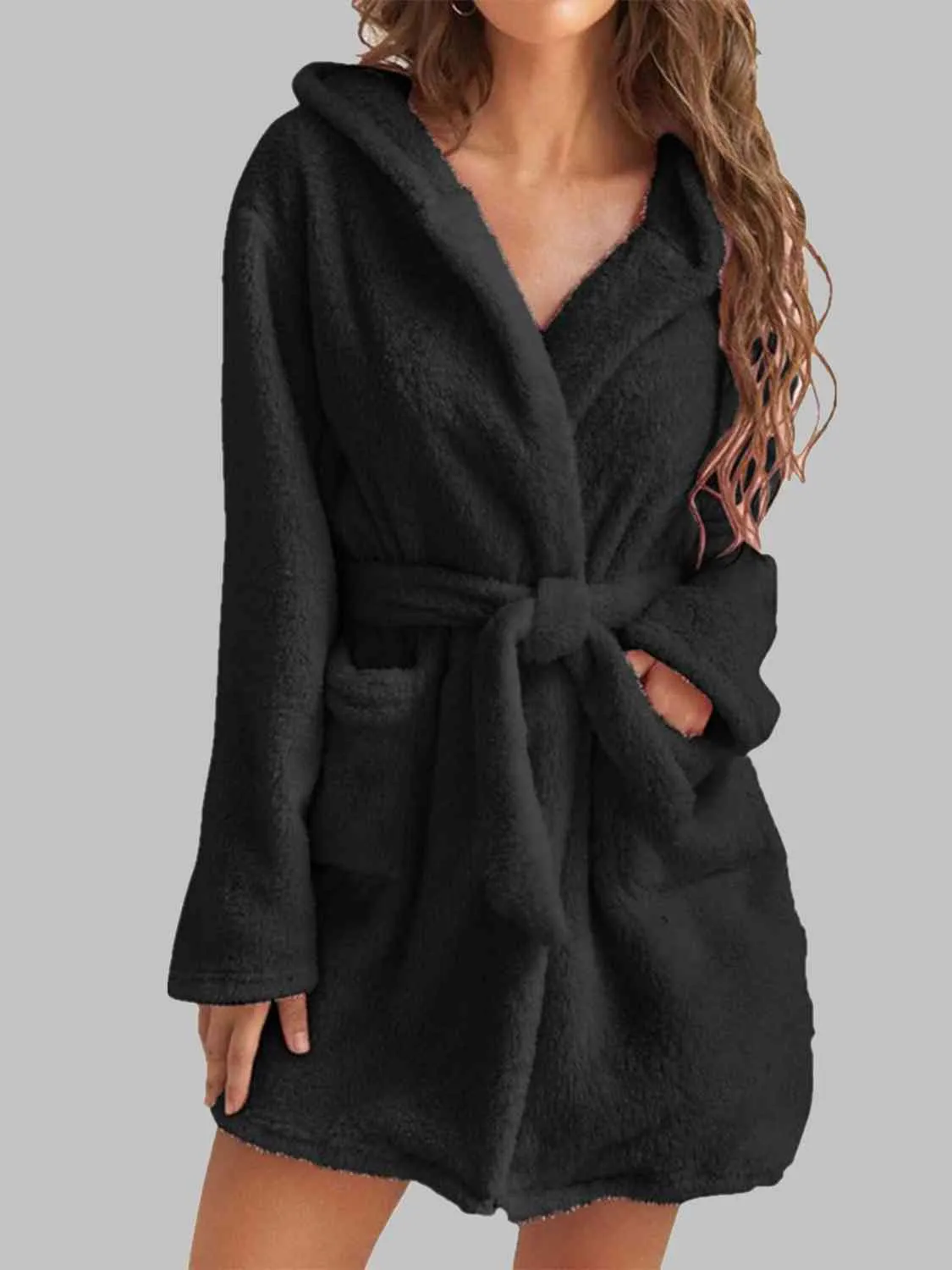 Women's Tie Waist Hooded Robe