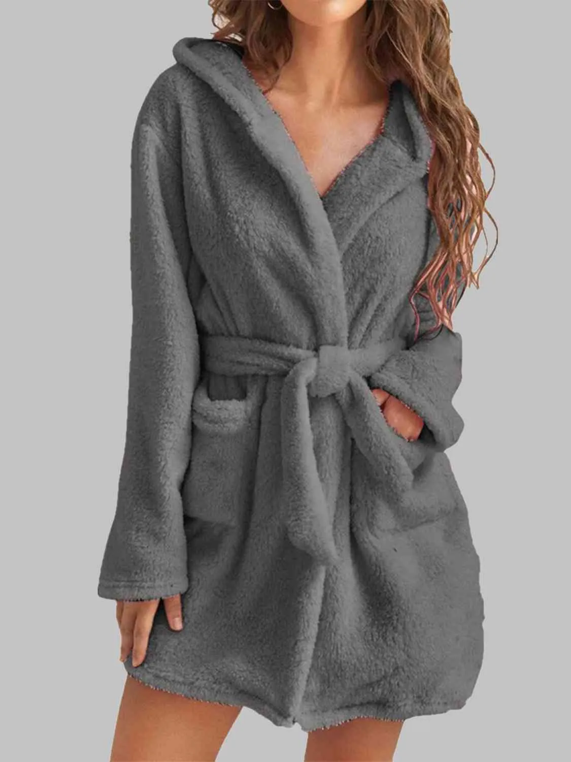 Women's Tie Waist Hooded Robe