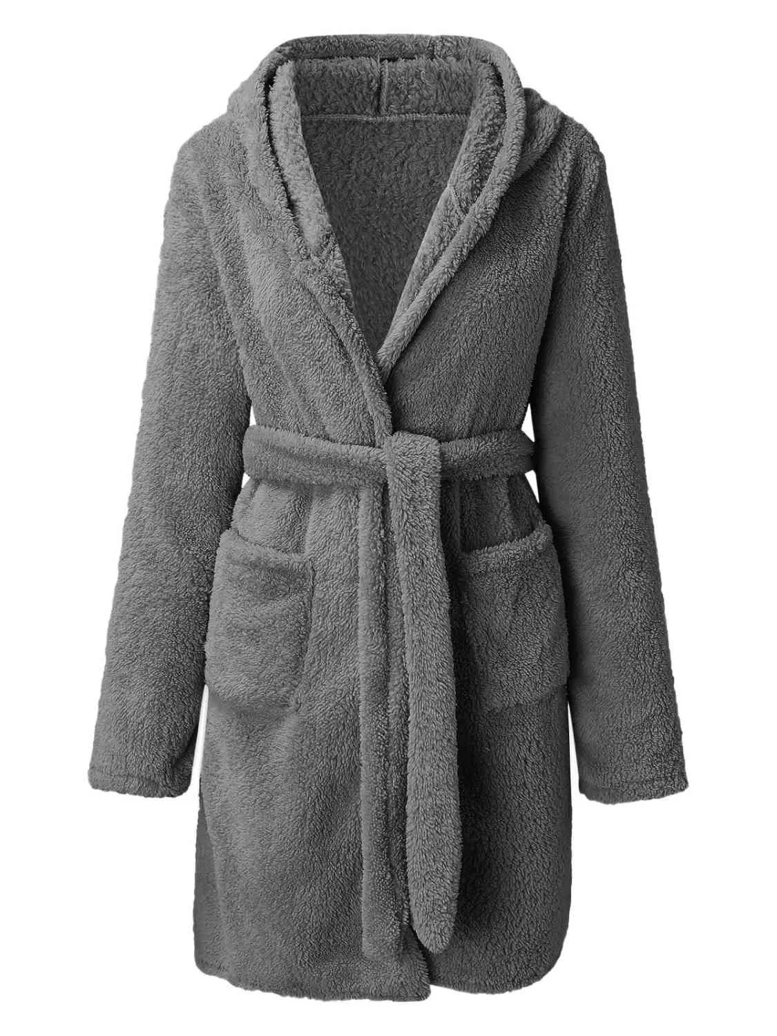 Women's Tie Waist Hooded Robe