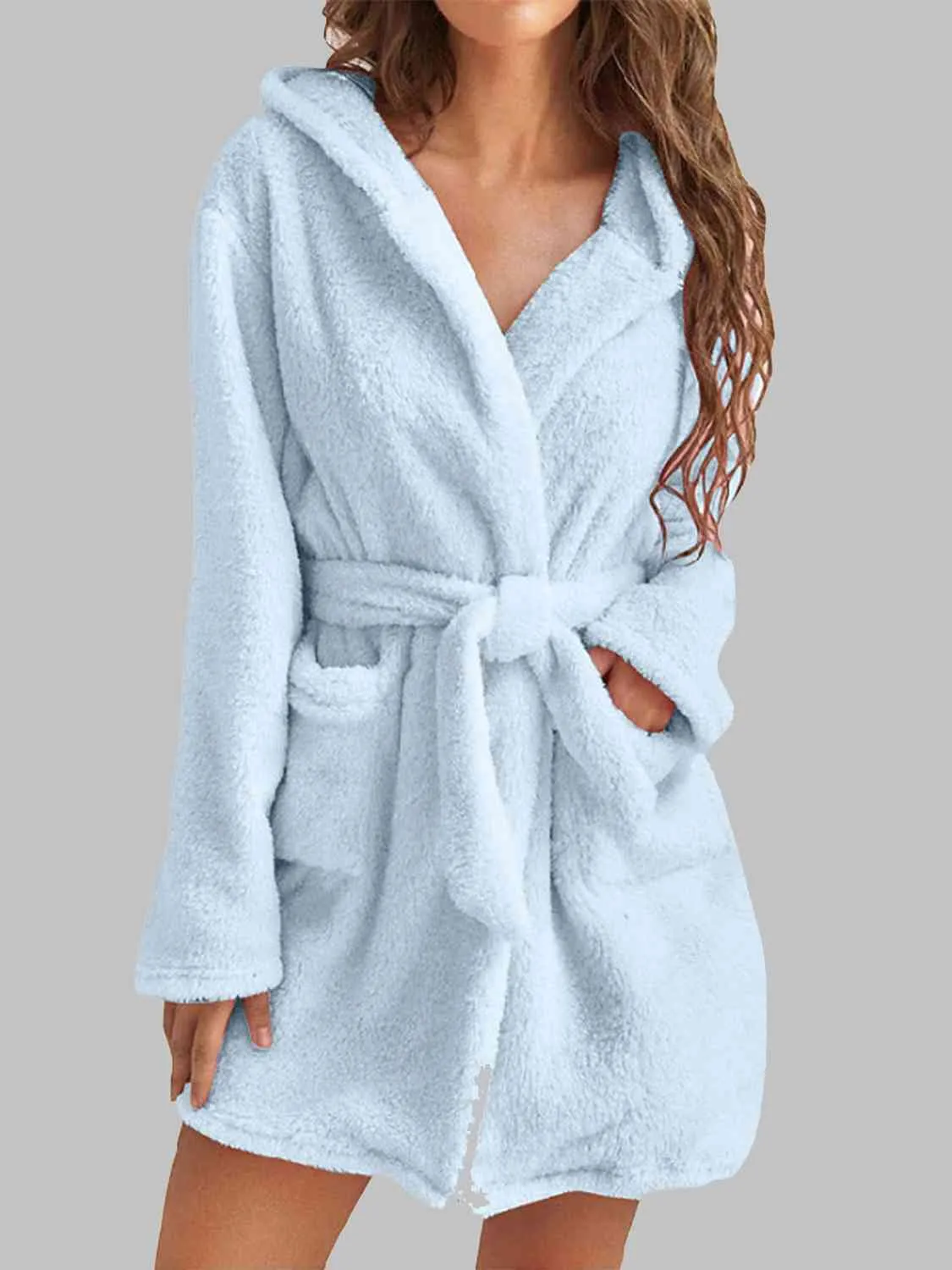 Women's Tie Waist Hooded Robe