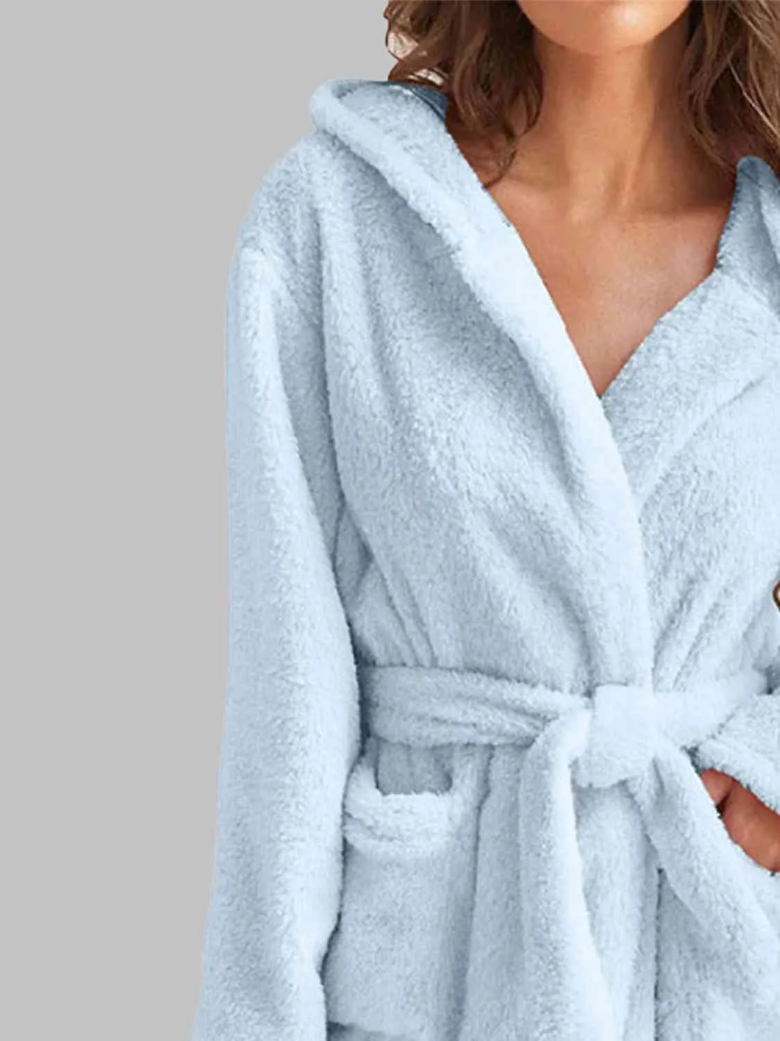Women's Tie Waist Hooded Robe