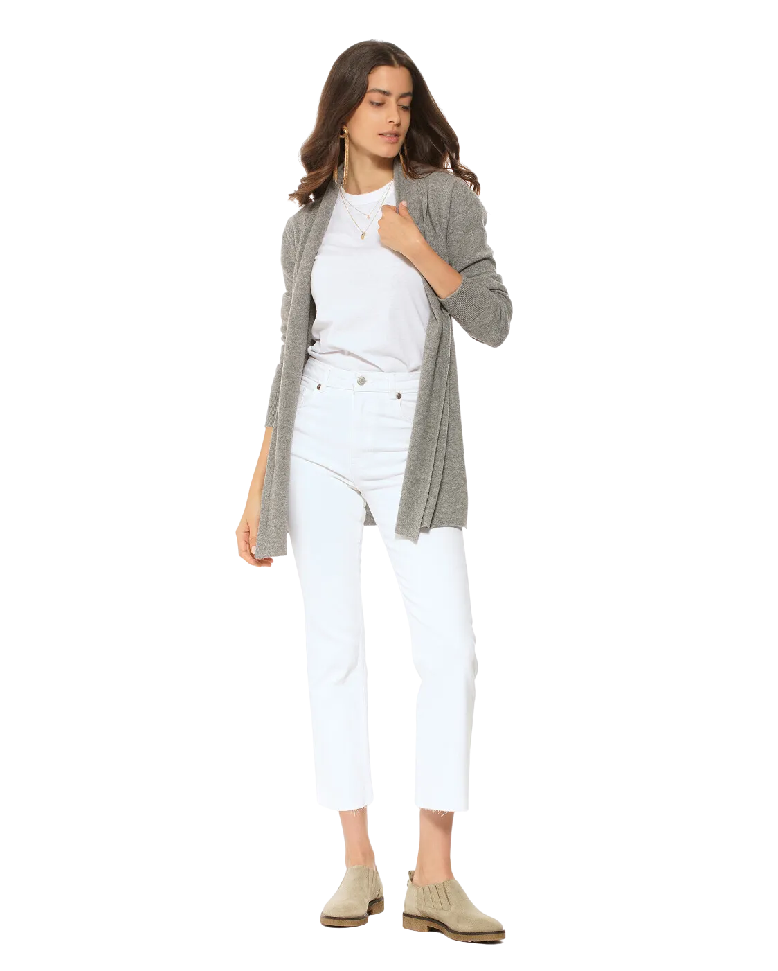 Womens's Pure Cashmere Open Front Cardigan Medium Grey