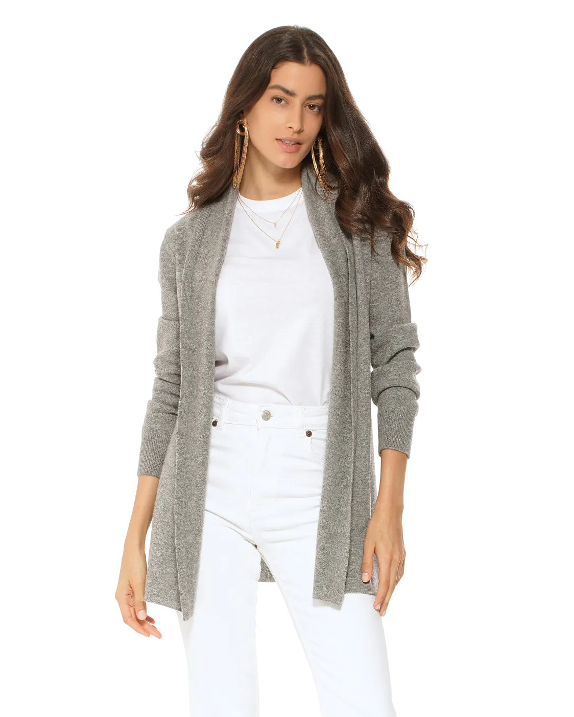 Womens's Pure Cashmere Open Front Cardigan Medium Grey