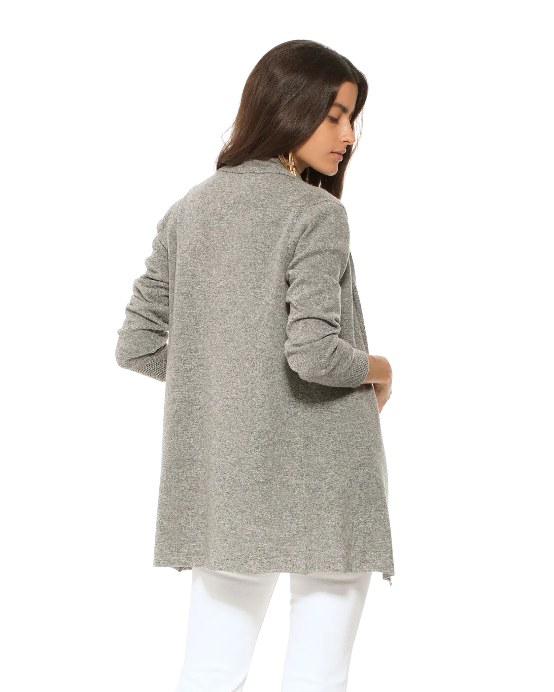 Womens's Pure Cashmere Open Front Cardigan Medium Grey