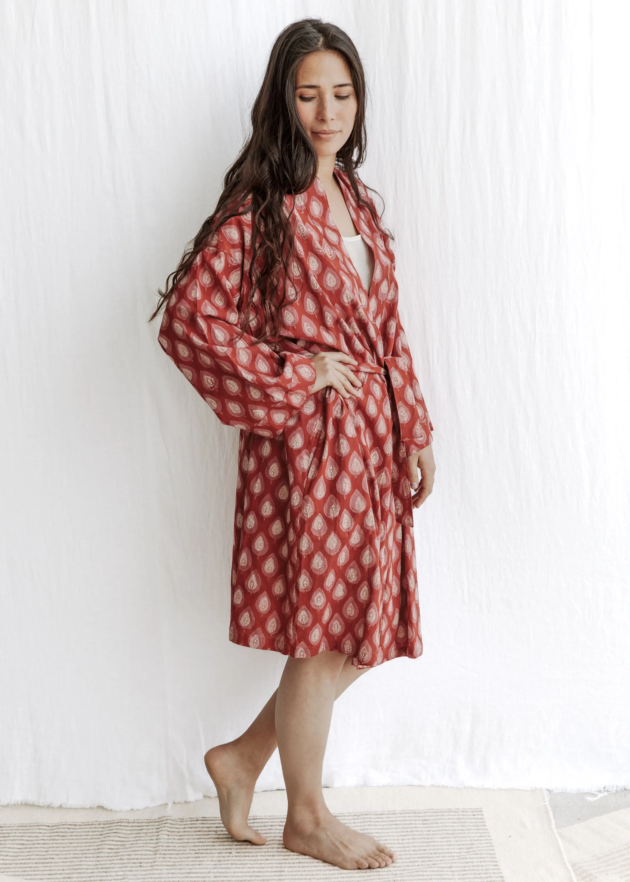Yayla Robe - Organic Cotton Block Print - Jaipur Pink